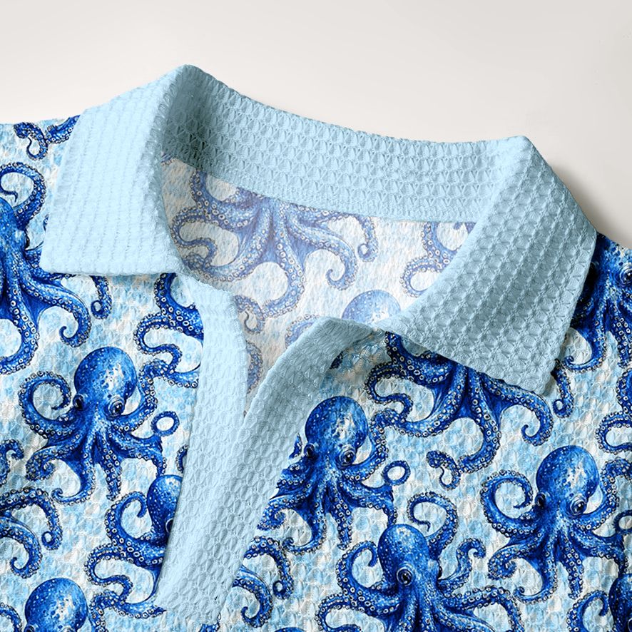 Kyoto-Lion Oceanic Octopus Crochet Polo Shirt