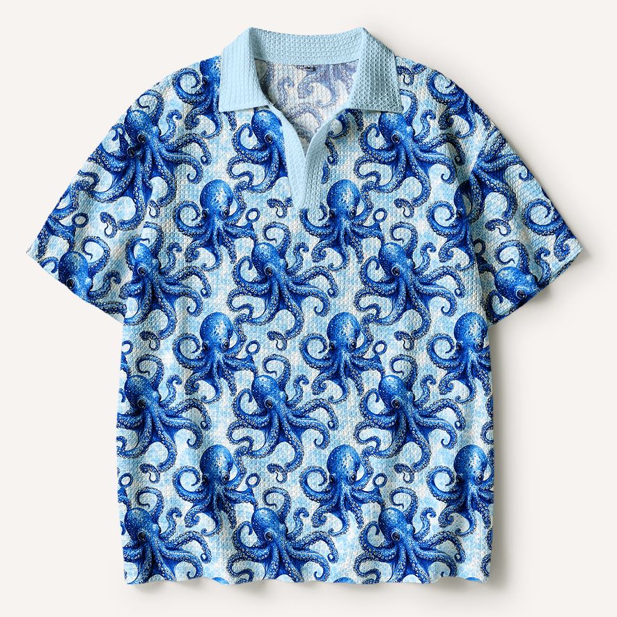 Kyoto-Lion Oceanic Octopus Crochet Polo Shirt