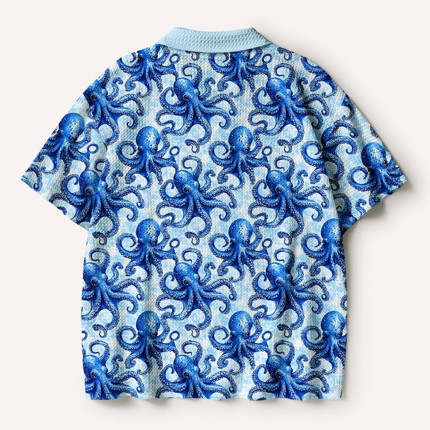 Vintage Crochet Octopus Polo Shirt for Summer
