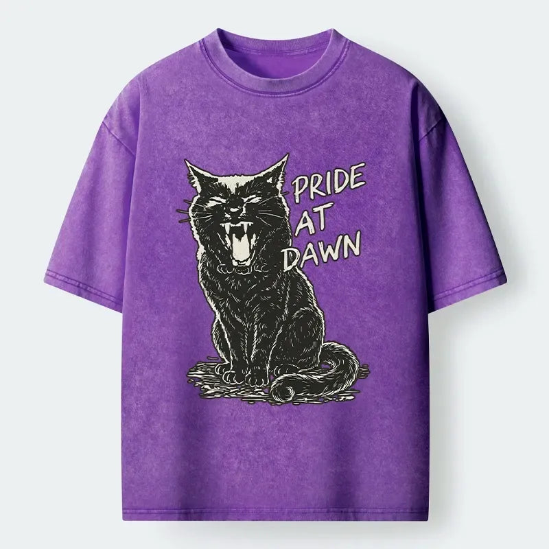 Kyoto-Lion Cool Black Cat With Pride At Dawn Washed T-Shirt