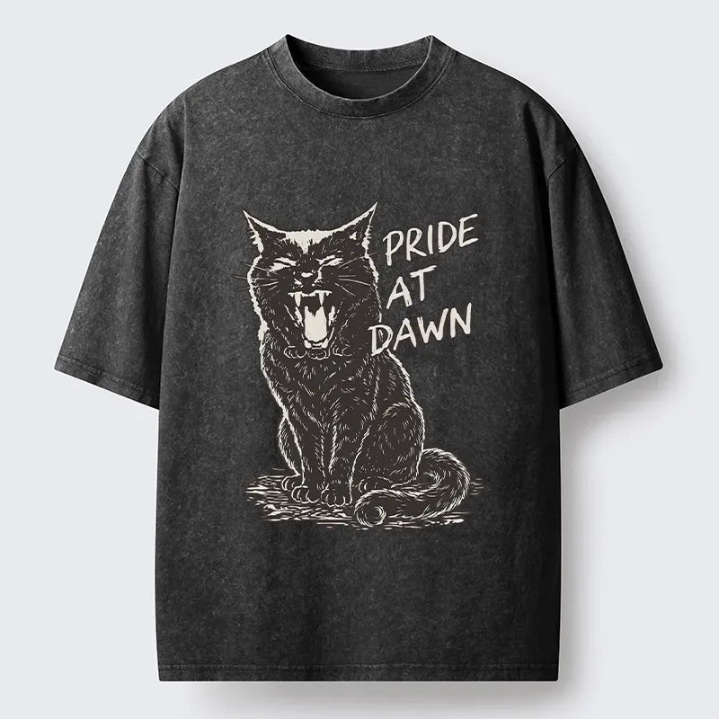 Kyoto-Lion Cool Black Cat With Pride At Dawn Washed T-Shirt