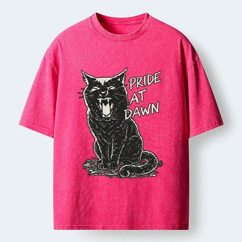 Kyoto-Lion Cool Black Cat With Pride At Dawn Washed T-Shirt