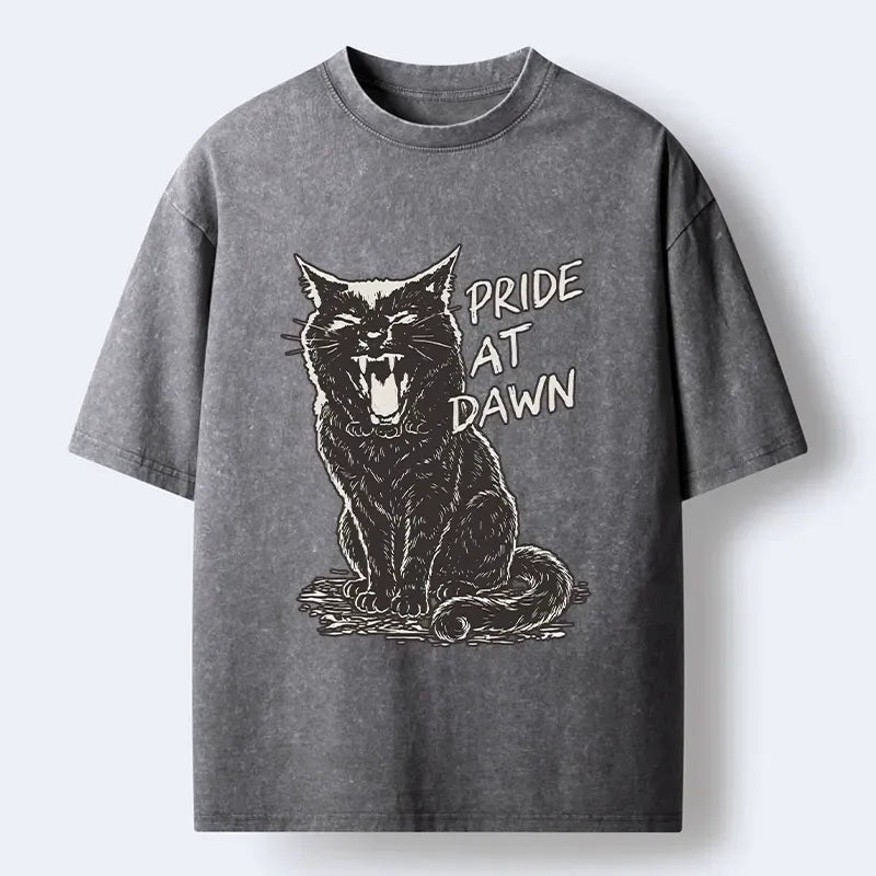 Washed Black Cat T-Shirt for Daily Wear