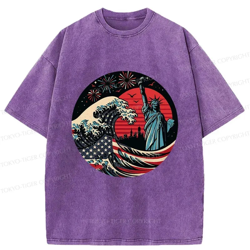 Kyoto-Lion Independence Day And Waves Washed T-Shirt