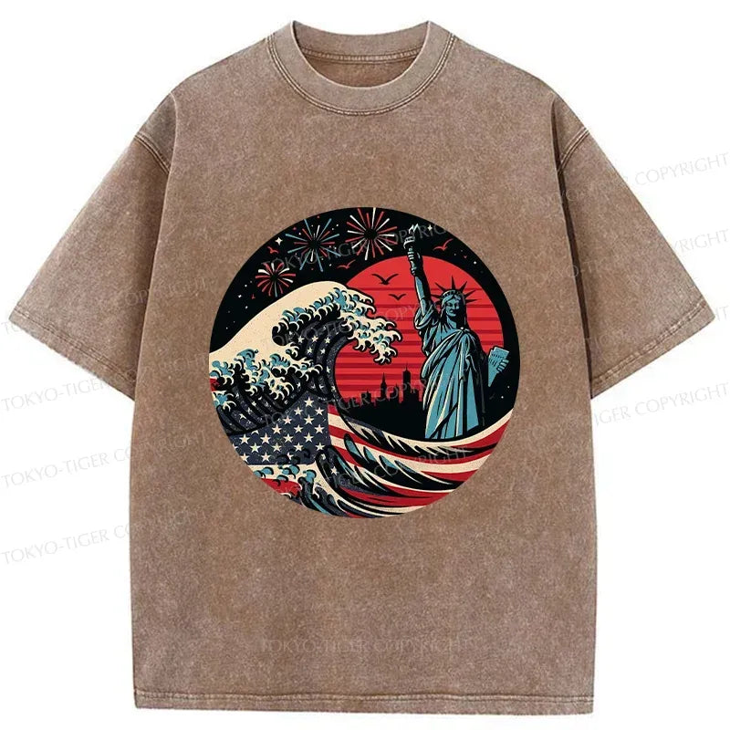 Unisex cotton t-shirt with Japanese waves