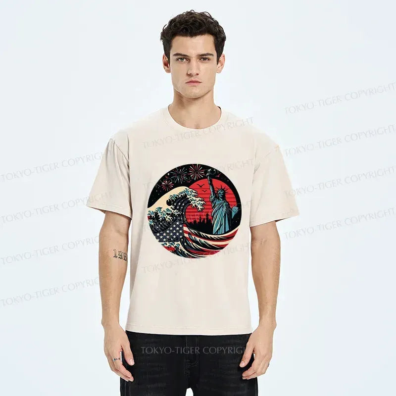 Unisex cotton t-shirt with Japanese waves