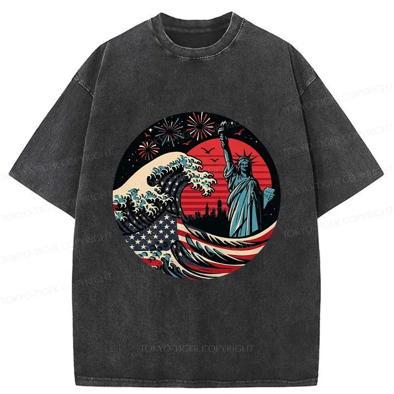 Unisex cotton t-shirt with Japanese waves