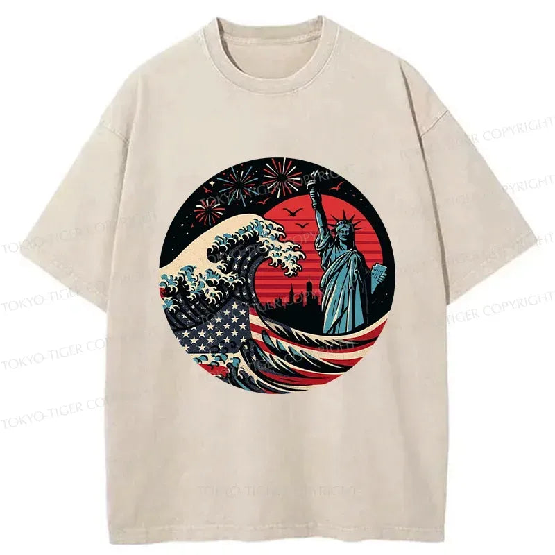 Unisex cotton t-shirt with Japanese waves