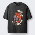 Kyoto-Lion Soft Cloud Koi Floral Graphic Print Washed T-Shirt