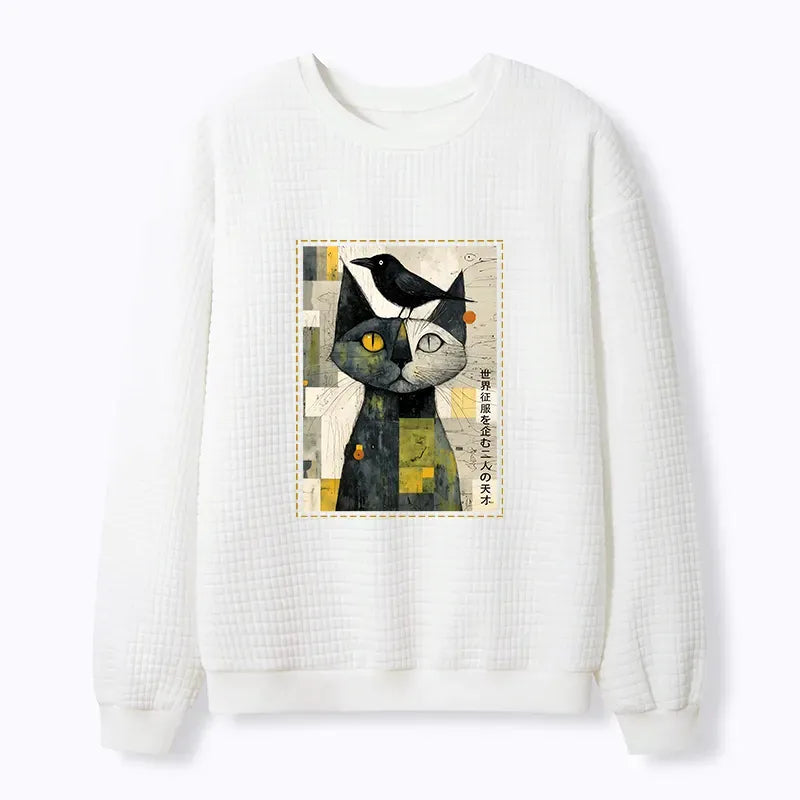 Kyoto-Lion The Cat And The Crow Are Planning To Rule The World Waffle Sweatshirt