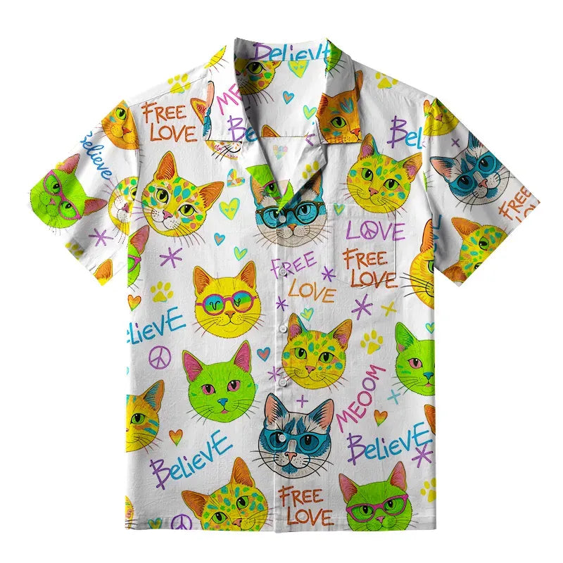 Kyoto-Lion Free Love Free Meow Aloha Hawaiian Shirt