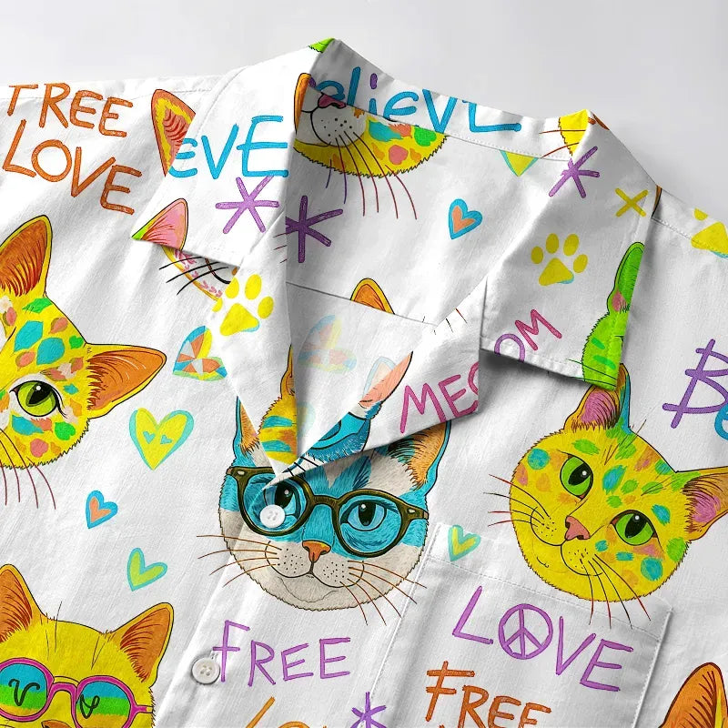 Kyoto-Lion Free Love Free Meow Aloha Hawaiian Shirt