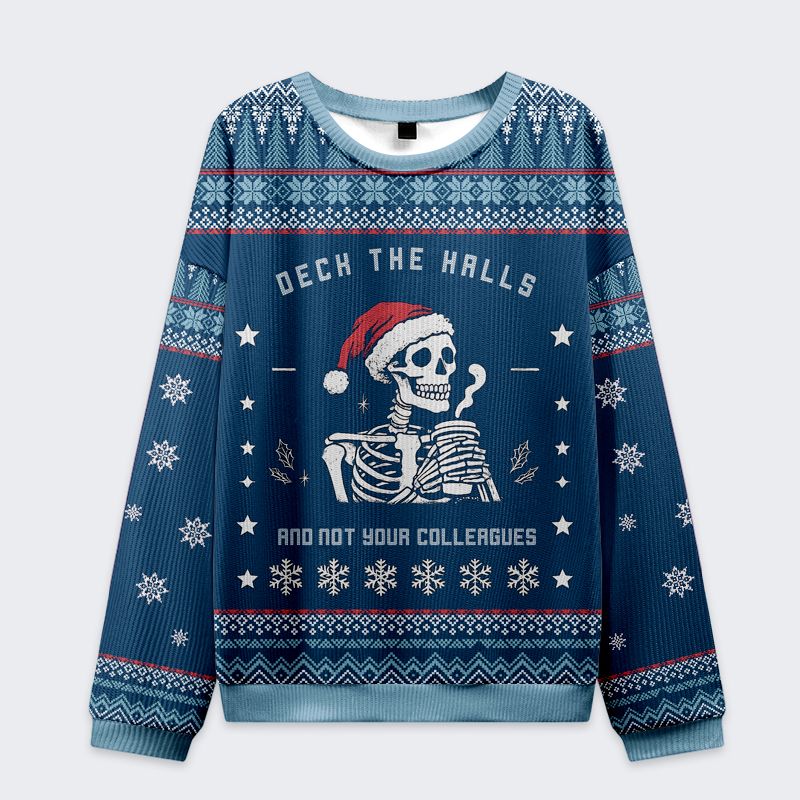 Kyoto-Lion Funny Skull£ºDeck the Halls and Not Your Colleagues Christmas Ugly Sweatshirt