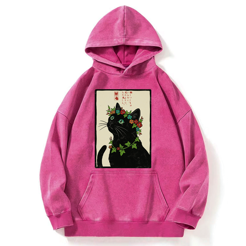 Kyoto-Lion The Flower-Crowned Cat Washed Hoodie