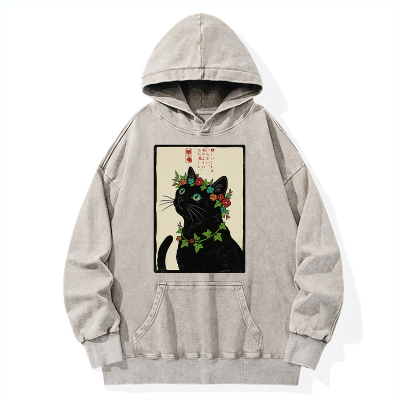 japanese cat hoodie with flower crown
