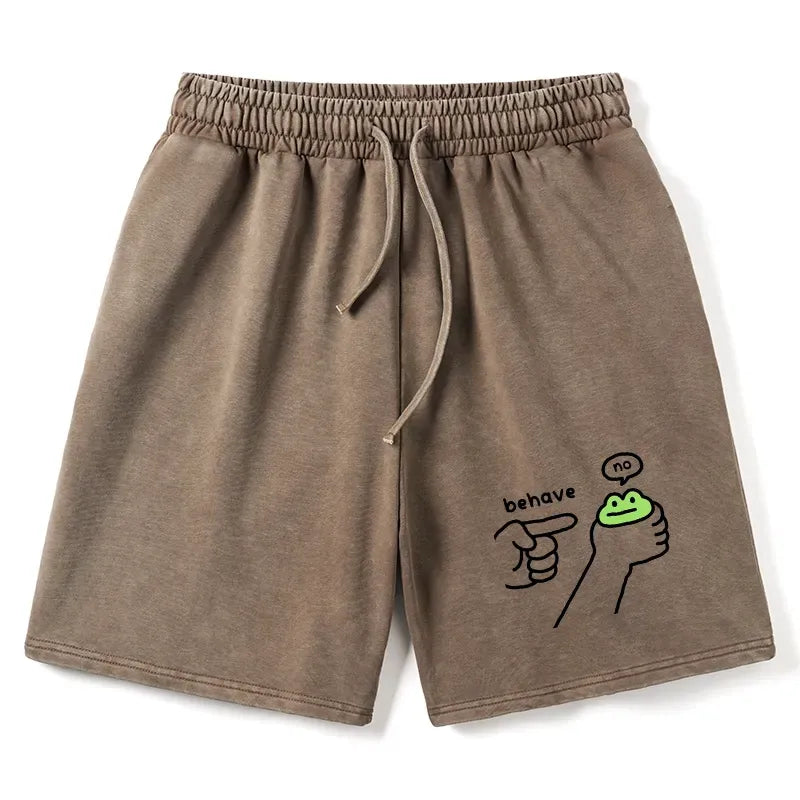 Japanese Frog Washed Shorts for Summer Vacation