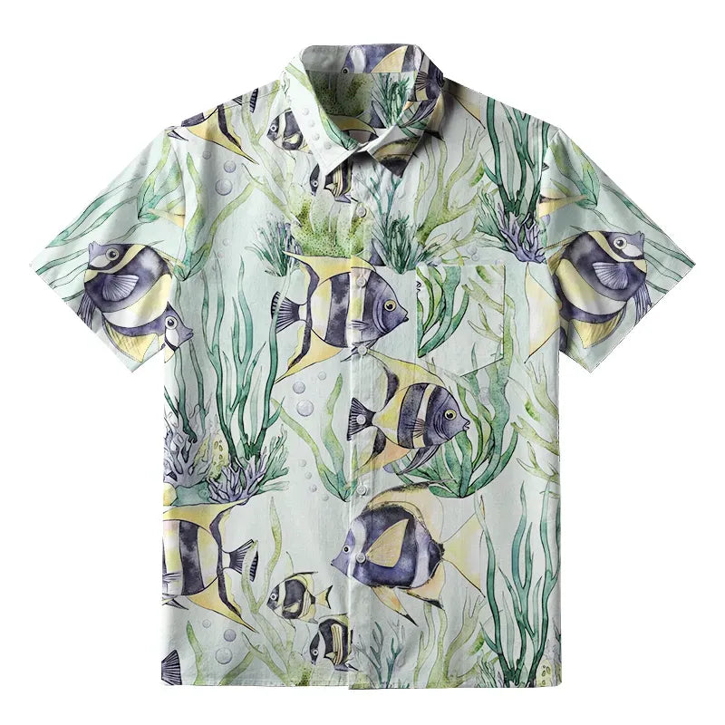 Japanese Tropical Fish Button-up Shirt for Beach