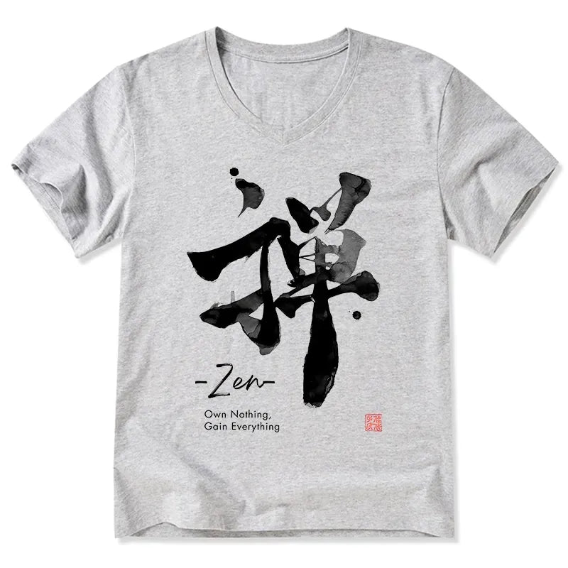 Kyoto-Lion Zen Texts V-Neck Classic T-Shirt