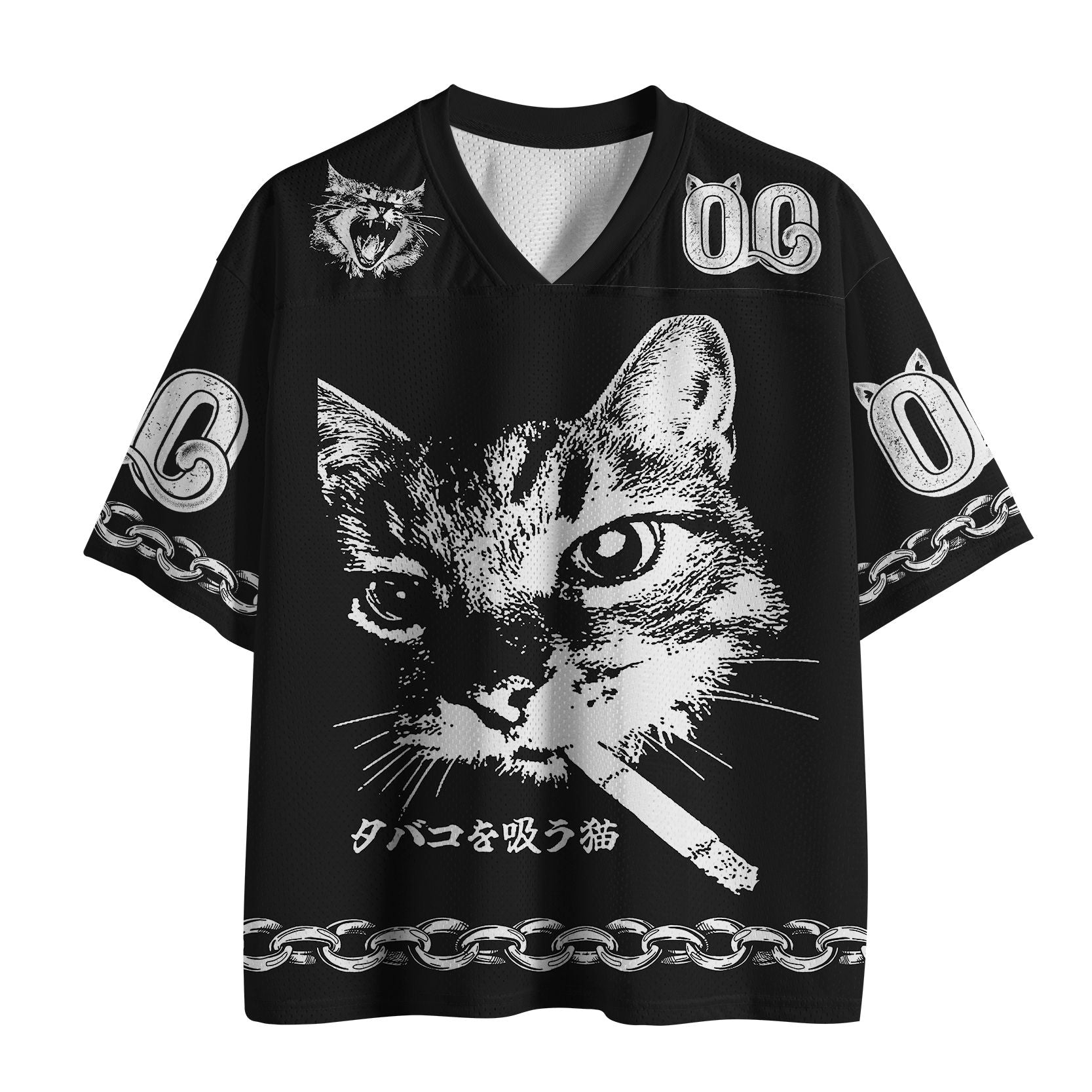 Retro Cat Smoking Mesh Jersey for Daily Wear