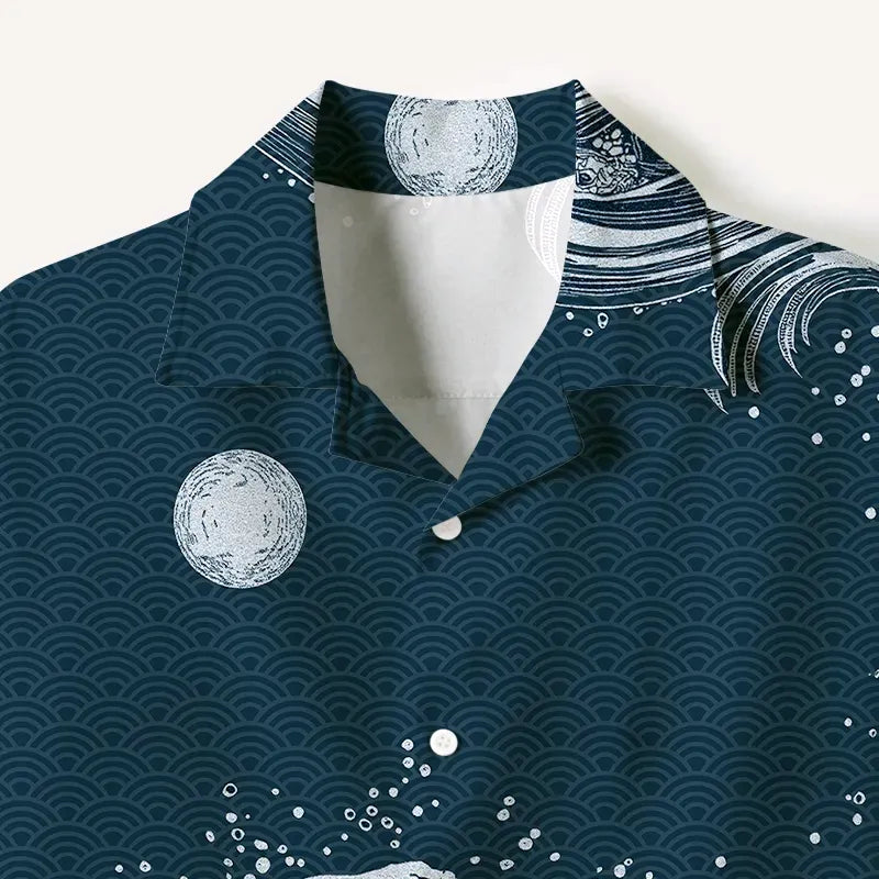 Retro Ukiyo-e Cuban Collar Shirt