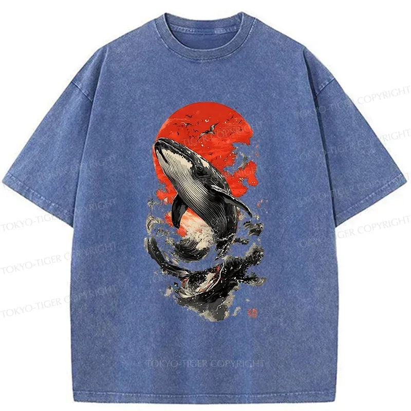 Kyoto-Lion Ukiyo-e Whale Washed T-Shirt