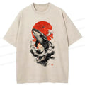 Japanese Ukiyo-e Whale Washed T-Shirt for Daily Wear