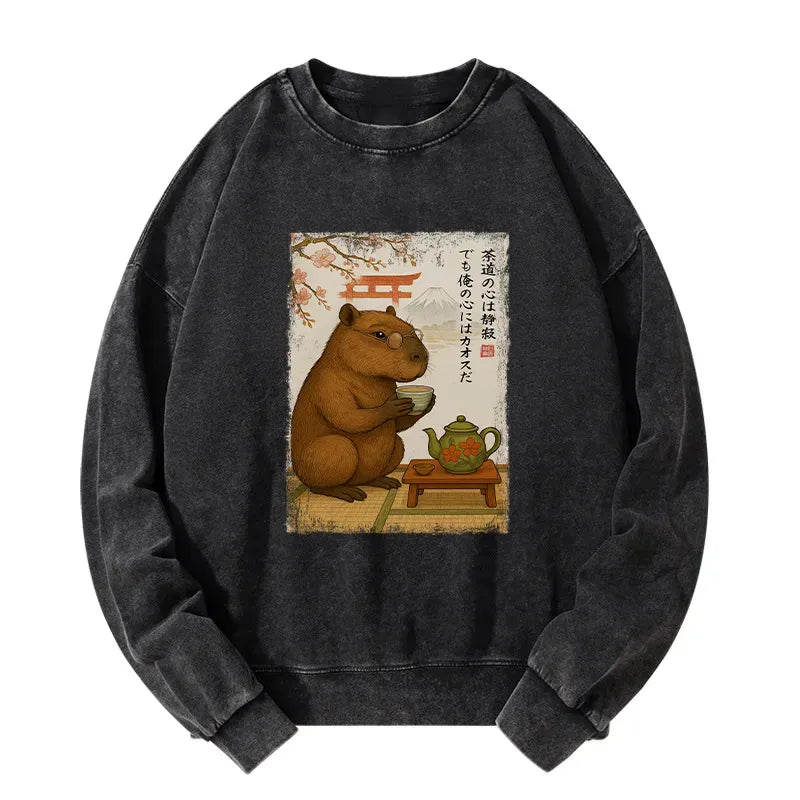 Kyoto-Lion Tea Time With a Capybara Washed Sweatshirt
