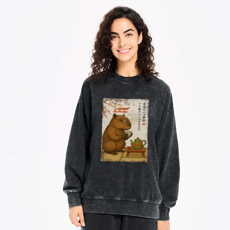 Capybara Washed Sweatshirt for Daily Wear