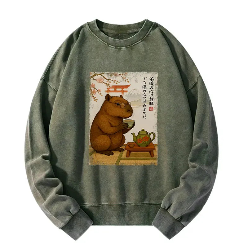 Capybara Washed Sweatshirt for Daily Wear