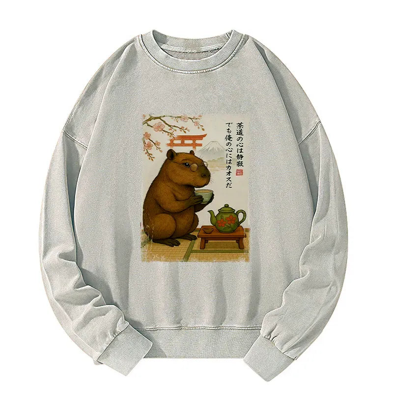 Capybara Washed Sweatshirt for Daily Wear
