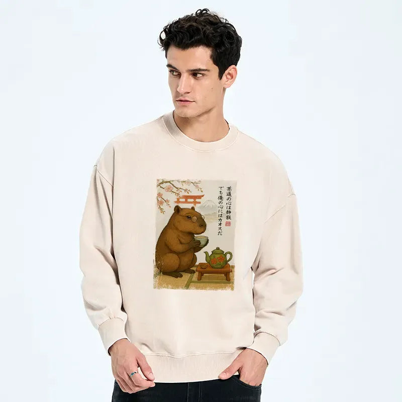 Kyoto-Lion Tea Time With a Capybara Washed Sweatshirt