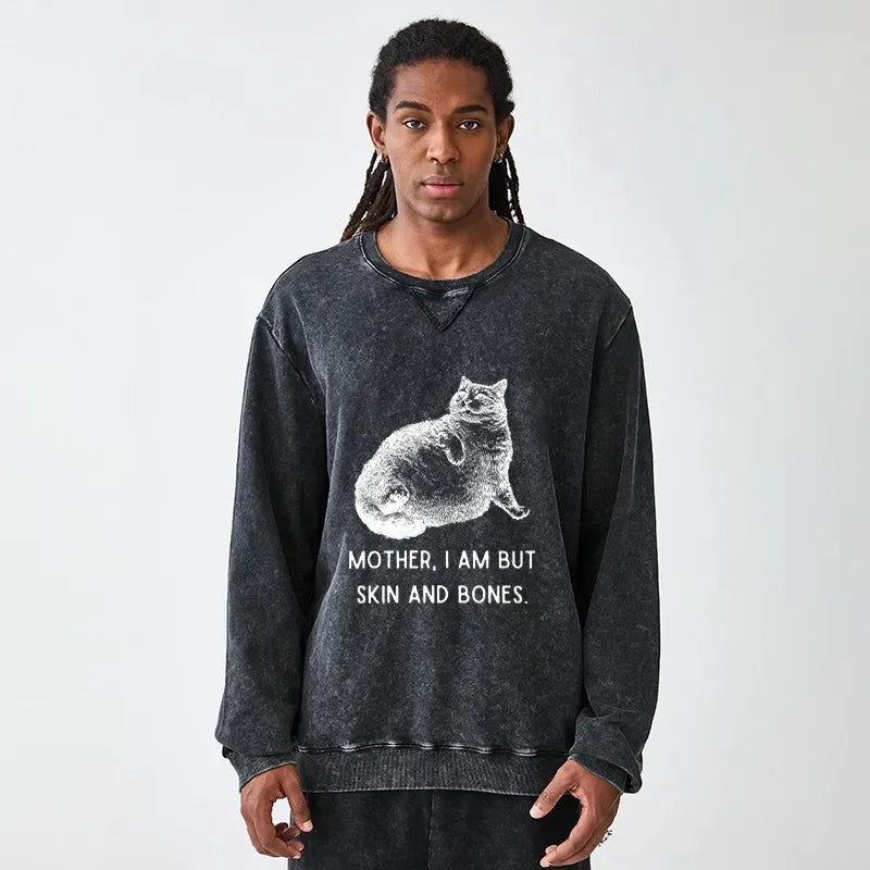 Japanese Cat Washed Sweatshirt for Streetwear