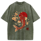 Japanese Koi Washed T-Shirt for Summer