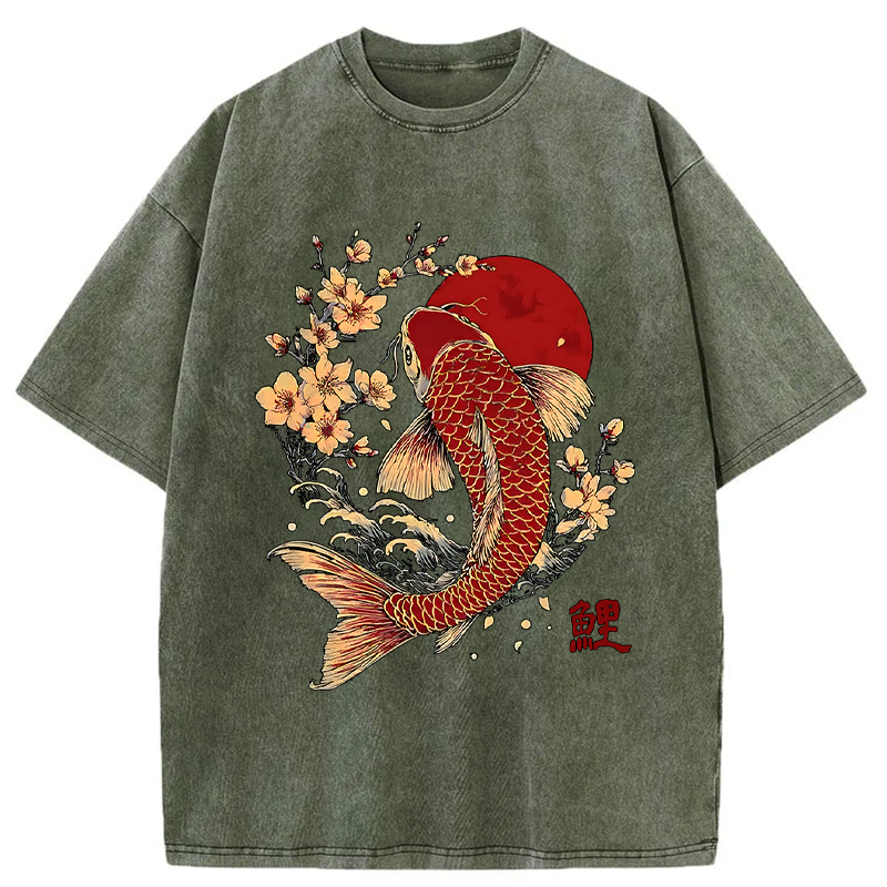Japanese Koi Washed T-Shirt for Summer