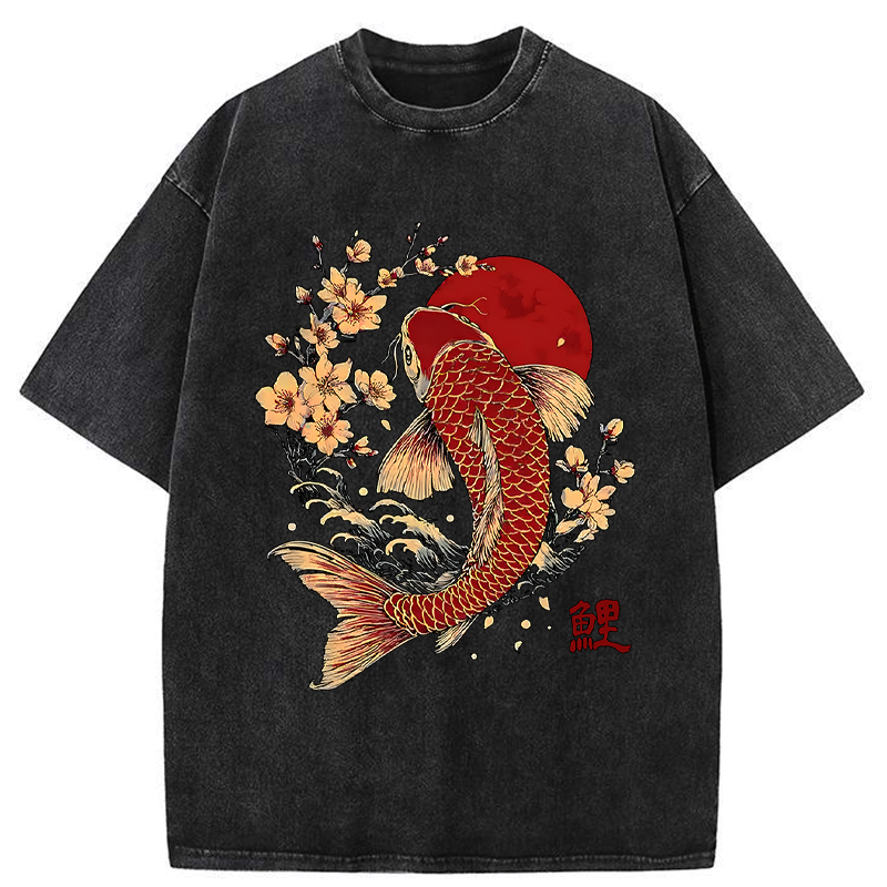 Japanese Koi Washed T-Shirt for Summer