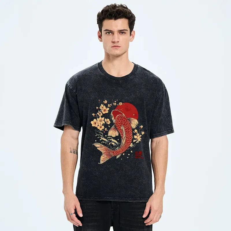 Japanese Koi Washed T-Shirt for Summer