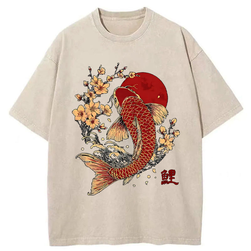 Japanese Koi Washed T-Shirt for Summer