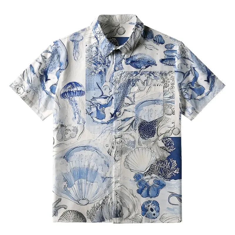 Vibrant Sea Life Button-up Shirt for Vacation