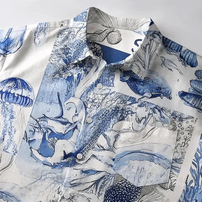 Kyoto-Lion Vibrant Sea Life Button-up Shirt