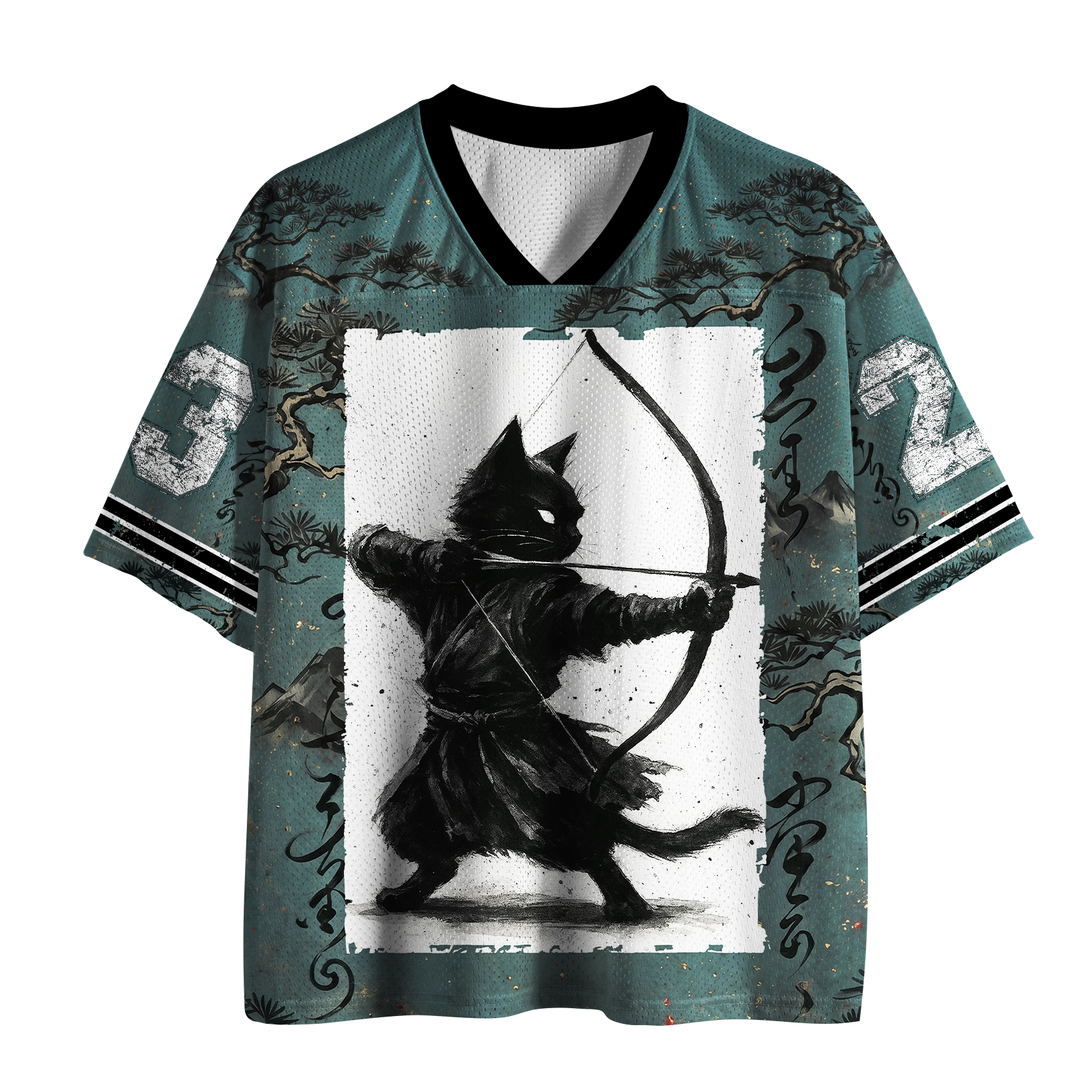 Japanese Ink Wash Black Cat Mesh Jersey