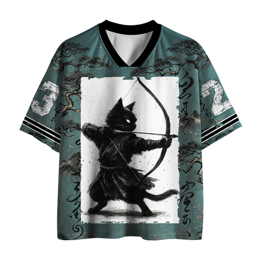 Japanese Ink Wash Black Cat Mesh Jersey