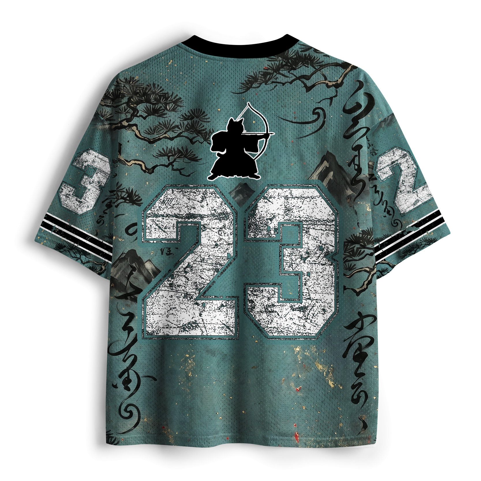 Japanese Ink Wash Black Cat Mesh Jersey