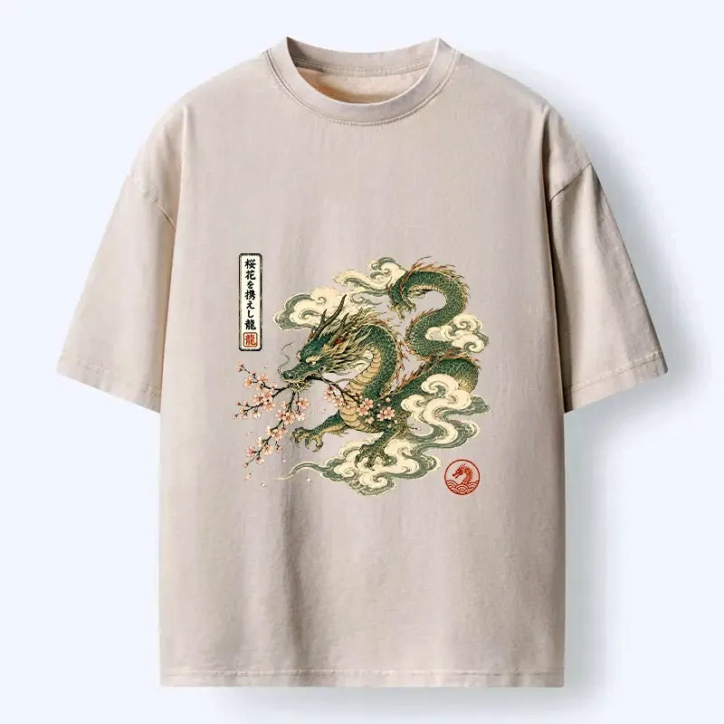 Best Seller Ukiyo-e Dragon Pink Sakura Unisex Tee for Summer