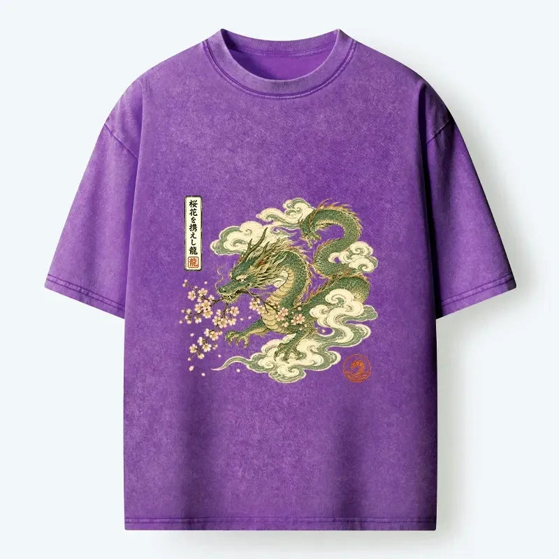 Limited Edition Kyoto-Lion Ancient Dragon Sakura Bloom T-Shirt for Anime Fans