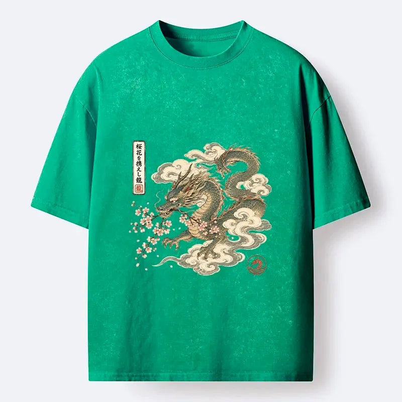 Best Seller Ukiyo-e Dragon Pink Sakura Unisex Tee for Summer
