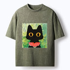 japanese cat watermelon washed t-shirt