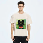 Kyoto-Lion Black Cat Loves Watermelon Washed T-Shirt
