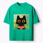 Kyoto-Lion Black Cat Loves Watermelon Washed T-Shirt