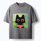 Kyoto-Lion Black Cat Loves Watermelon Washed T-Shirt