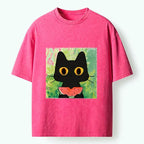 Kyoto-Lion Black Cat Loves Watermelon Washed T-Shirt